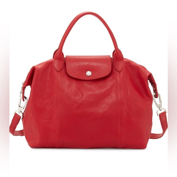 Longchamp Handbags - LONGCHAMP “Le Pliage Cuir Large” Red Leather Handbag